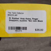 Pr Rubber Web Reins, Finger Stoppers, buckles *new
