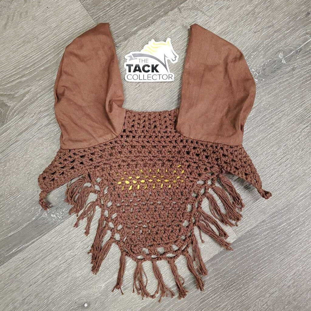 Crochet Fly Veil Ear Bonnet, Fringe *gc, clean, cut string, faded, hair