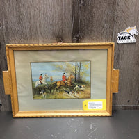 Vintage Foxhunting Paiting, Wood "Tray" Frame *gc, chips, scratches, rubs, streaky, back: water damage & inscribed
