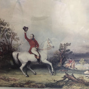 Fox Hunt Print by William Overend Geller, Matted, Wood Frame *gc, dirty, scrapes, scratches