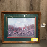 "Autumn The Meeting" by Heywood Hardy Fox Hunting Print - Matted & Wood Framed *gc, dusty, bubbled?rough edge, dings, scrapes
