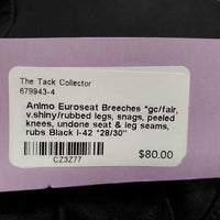 Euroseat Breeches *gc/fair, v.shiny/rubbed legs, snags, peeled knees, undone seat & leg seams, rubs