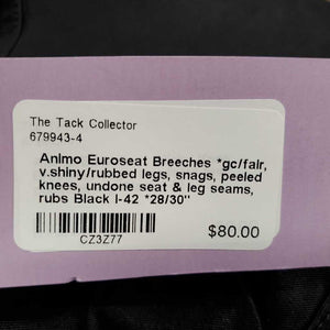 Euroseat Breeches *gc/fair, v.shiny/rubbed legs, snags, peeled knees, undone seat & leg seams, rubs