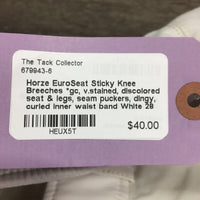 EuroSeat Sticky Knee Breeches *gc, v.stained, discolored seat & legs, seam puckers, dingy, curled inner waist band