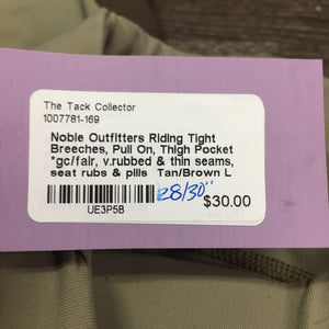 Riding Tight Breeches, Pull On, Thigh Pocket *gc/fair, v.rubbed & thin seams, seat rubs & pills, frayed edges