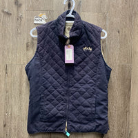 MicroSuede Quilt Vest, Zipper *gc, mnr faded, loose stitching & threads, undone bottom binding
