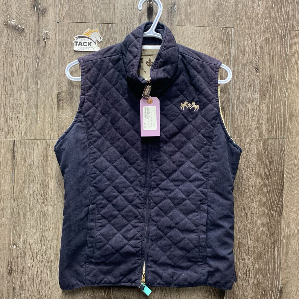 MicroSuede Quilt Vest, Zipper *gc, mnr faded, loose stitching & threads, undone bottom binding