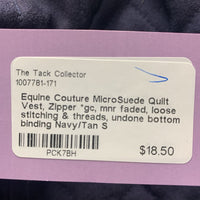 MicroSuede Quilt Vest, Zipper *gc, mnr faded, loose stitching & threads, undone bottom binding