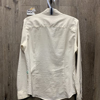 LS Show Shirt, hooks & buttons, attached snap collar *fair, dingy, v.snagged, older, pulled embroidery, v.puckered side
