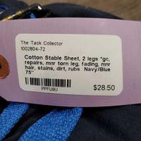 Cotton Stable Sheet, 2 legs *gc, repairs, mnr torn leg, fading, mnr hair, stains, dirt, rubs