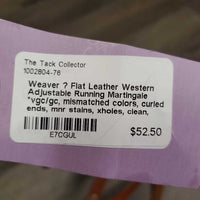 Flat Leather Western Adjustable Running Martingale *vgc/gc, mismatched colors, curled ends, mnr stains, xholes, clean, creases
