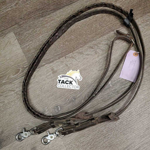 Braided Reins, snaps *fair, tape, dirty, v.stiff, v.dry, rough