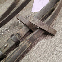 Braided Reins, snaps *fair, tape, dirty, v.stiff, v.dry, rough
