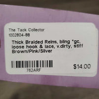 Thick Braided Reins, bling *gc, loose hook & lace, v.dirty, stiff
