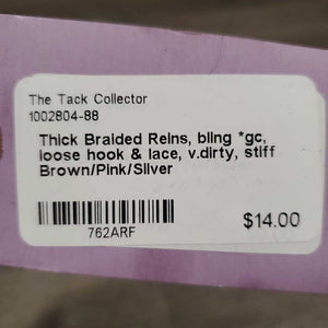 Thick Braided Reins, bling *gc, loose hook & lace, v.dirty, stiff