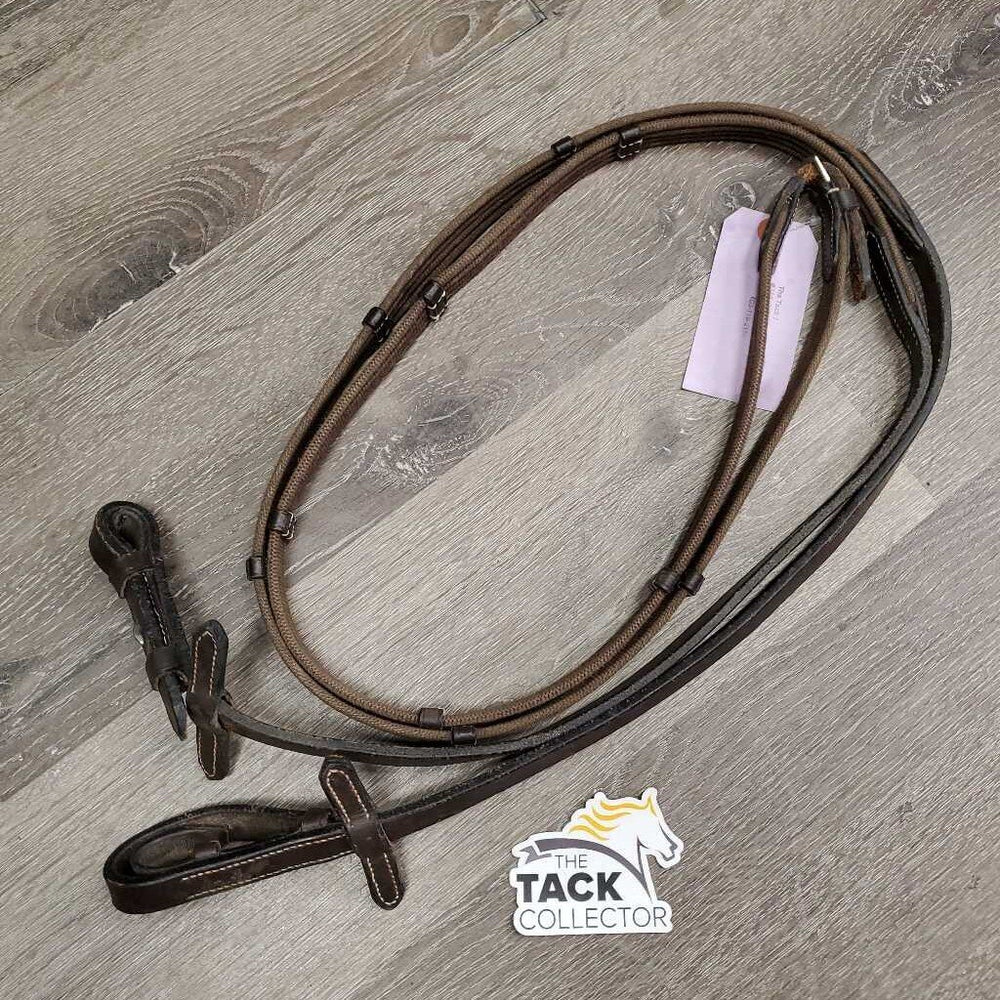 Thick Cotton Web Reins, Finger Stoppers *vgc, web edges: mnr dirt?faded edges, leather: scraped/rough
