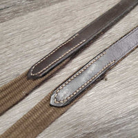 Thick Cotton Web Reins, Finger Stoppers *vgc, web edges: mnr dirt?faded edges, leather: scraped/rough
