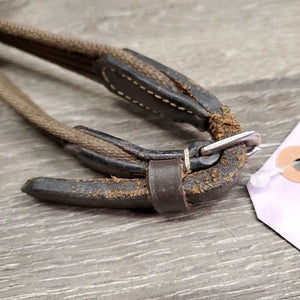Thick Cotton Web Reins, Finger Stoppers *vgc, web edges: mnr dirt?faded edges, leather: scraped/rough