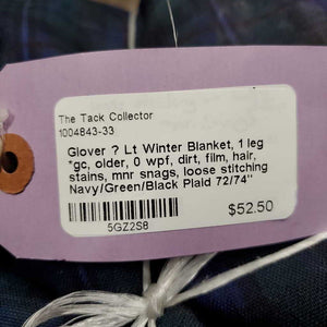 Lt Winter Blanket, 1 leg *gc, older, 0 wpf, dirt, film, hair, stains, mnr snags, loose stitching