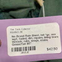 Rain Sheet, tail *gc, mnr wpf, faded, dirt, repairs, lining tears, threads, rubs, snags, stains