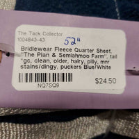 Fleece Quarter Sheet, "The Plan & Semiahmoo Farm", tail *gc, clean, older, hairy, pilly, mnr stains/dingy, puckers