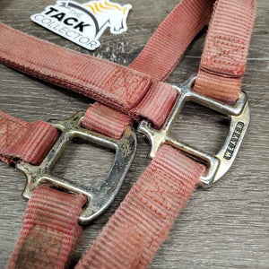 Thick Nylon Halter *gc/fair, faded, v.stained, dirty, rubs, separating/unstitched crown