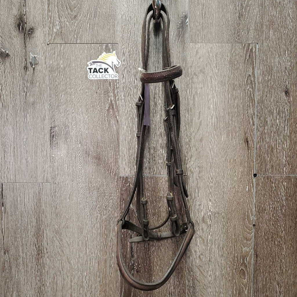 Thick FS Rsd Leather Bridle *gc/fair, older, repair, clean, stamp, xholes, missing keeper, sticky