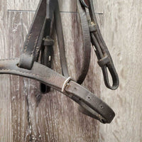 Thick FS Rsd Leather Bridle *gc/fair, older, repair, clean, stamp, xholes, missing keeper, sticky
