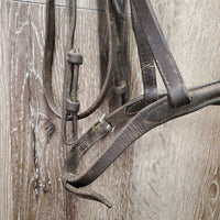 Thick FS Rsd Leather Bridle *gc/fair, older, repair, clean, stamp, xholes, missing keeper, sticky