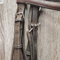 Thick FS Rsd Leather Bridle *gc/fair, older, repair, clean, stamp, xholes, missing keeper, sticky
