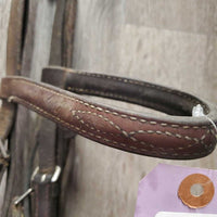 Thick FS Rsd Leather Bridle *gc/fair, older, repair, clean, stamp, xholes, missing keeper, sticky
