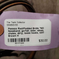 Rsd/Padded Bridle *NO Noseband, gc/fair, older, slices, xholes, dirty, loose hooks, stiff
