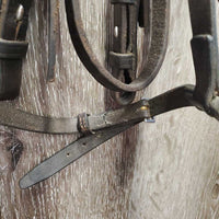 v.Thick Leather - Padded Bridle *gc, older, mismatched, clean, mnr hole cracks , xholes, rubs, faded
