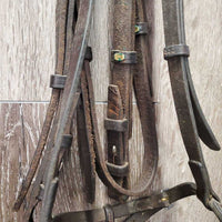v.Thick Leather - Padded Bridle *gc, older, mismatched, clean, mnr hole cracks , xholes, rubs, faded
