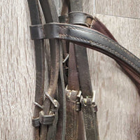 v.Thick Leather - Padded Bridle *gc, older, mismatched, clean, mnr hole cracks , xholes, rubs, faded

