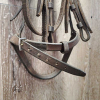 v.Thick Leather - Padded Bridle *gc, older, mismatched, clean, mnr hole cracks , xholes, rubs, faded