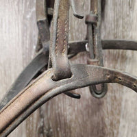 Rsd Leather Bridle, bling *NO Flash, fair, MISSING Hook & keepers, residue, broken buckle, stretched holes
