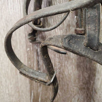 Rsd Leather Bridle, bling *NO Flash, fair, MISSING Hook & keepers, residue, broken buckle, stretched holes