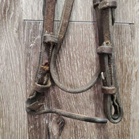Rsd Leather Bridle, bling *NO Flash, fair, MISSING Hook & keepers, residue, broken buckle, stretched holes