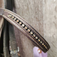 Rsd Leather Bridle, bling *NO Flash, fair, MISSING Hook & keepers, residue, broken buckle, stretched holes