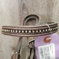 Rsd Leather Bridle, bling *NO Flash, fair, MISSING Hook & keepers, residue, broken buckle, stretched holes