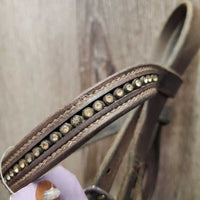 Rsd Leather Bridle, bling *NO Flash, fair, MISSING Hook & keepers, residue, broken buckle, stretched holes
