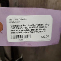 Rsd Leather Bridle, bling *NO Flash, fair, MISSING Hook & keepers, residue, broken buckle, stretched holes
