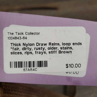 Thick Nylon Draw Reins, loop ends *fair, dirty, rusty, older, stains, slices, rips, frays, stiff