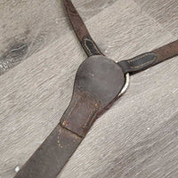 Flat Soft Leather Breastplate *No Straps, gc/fair, Stamped, many xholes, older, clean & tacky residue, creases