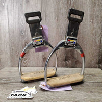 VINTAGE Safety Stirrup Irons, grips *gc, dusty, tape, film, residue, crumbling grips
