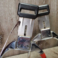 VINTAGE Safety Stirrup Irons, grips *gc, dusty, tape, film, residue, crumbling grips