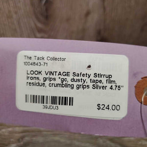 VINTAGE Safety Stirrup Irons, grips *gc, dusty, tape, film, residue, crumbling grips