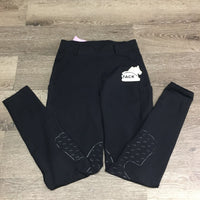 Light Fleece Lined Riding Tight Breeches, Pull On, 2x Thigh Pockets, Sticky Knees *vgc, cut tag, rubs, pills, thin seam edges
