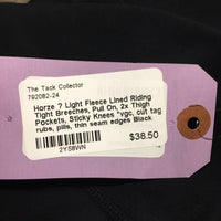 Light Fleece Lined Riding Tight Breeches, Pull On, 2x Thigh Pockets, Sticky Knees *vgc, cut tag, rubs, pills, thin seam edges
